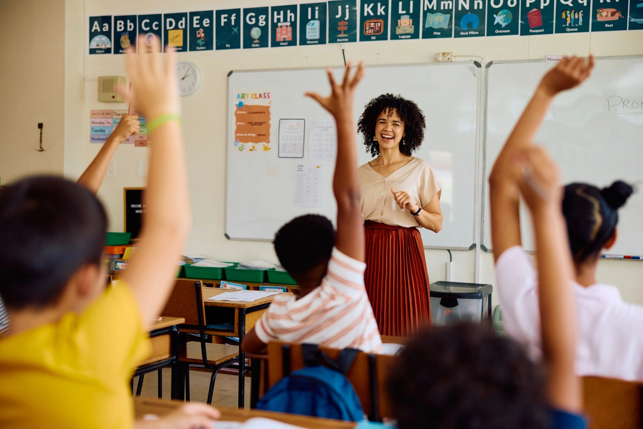 happy students in classroom