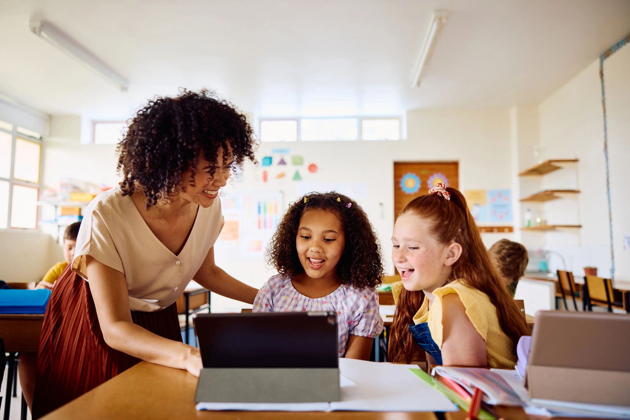 happy students in classroom